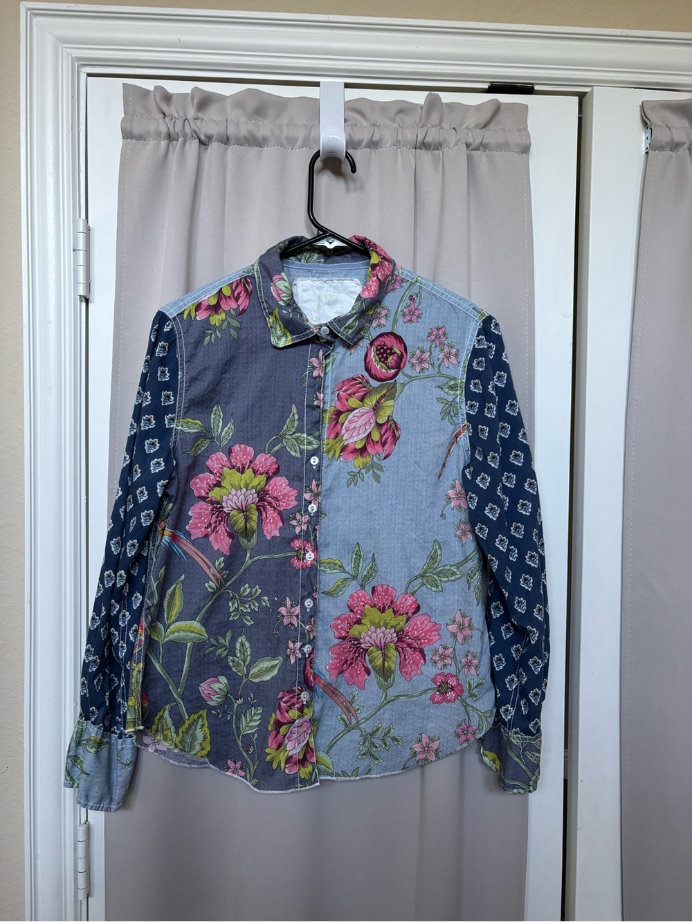 Cino Womens Small Floral Patchwork Button-Up Shirt 100% cotton